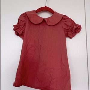 Adorable Salmon Puff Sleeve Linen Dress